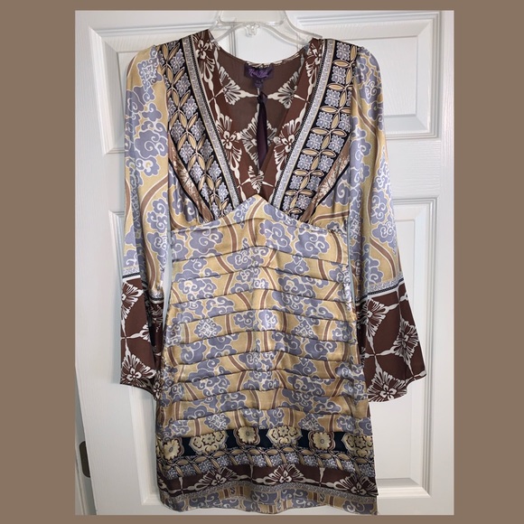 Hale Bob Silk Yellow Brown Tiered Dress NWT - Picture 1 of 6